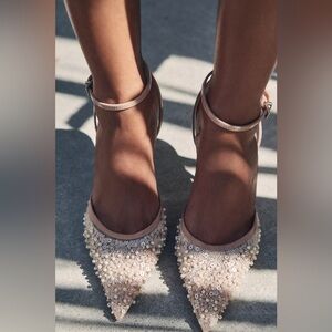 Zara Beige Glitter Mesh Slingback Heels